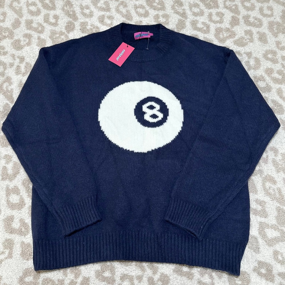 Edikted 8 Ball Knit Sweater Navy Blue